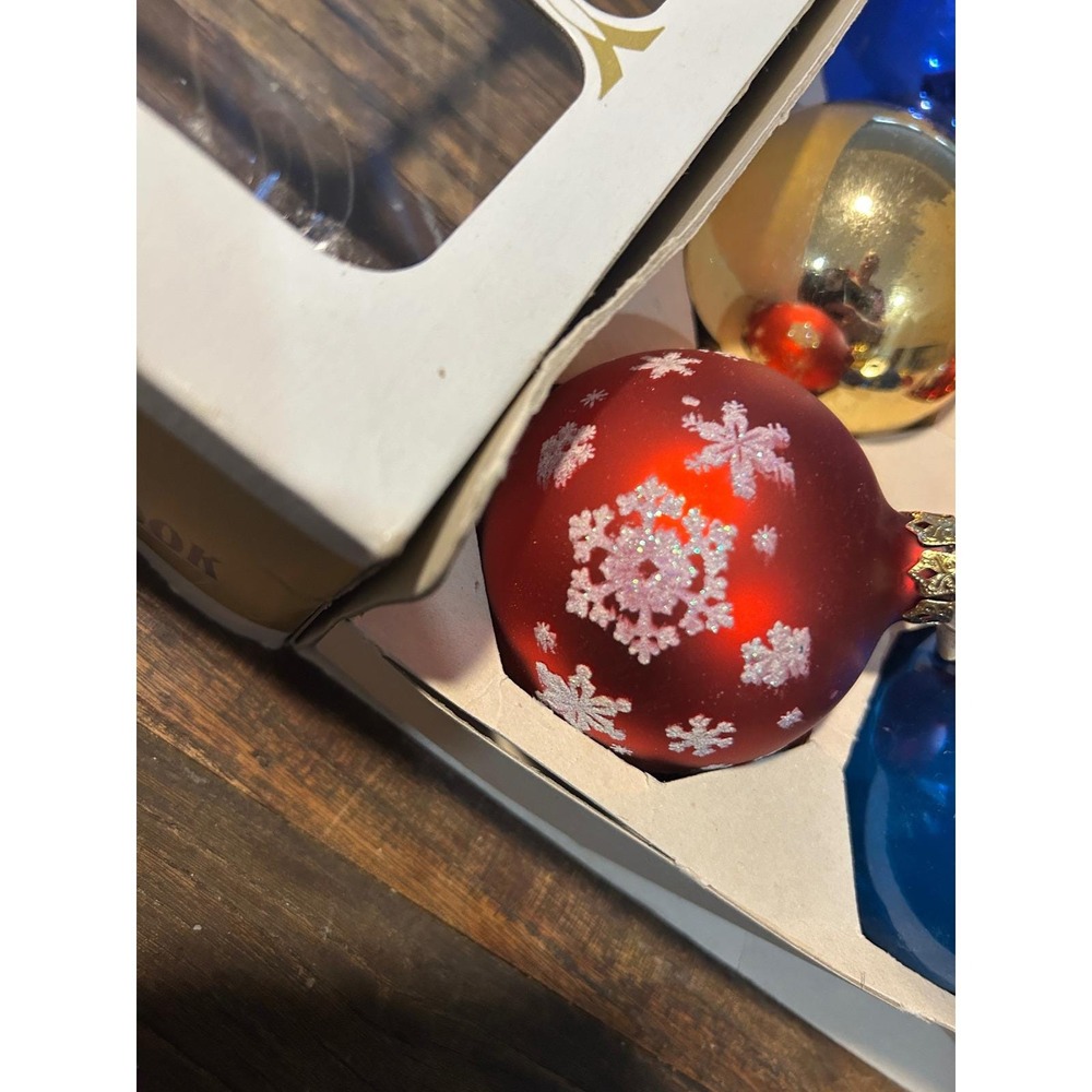 Vintage Alderbrook Glass Christmas Ornaments Set 12 2.5" MCM Snowflake Boxed - Picture 5 of 10